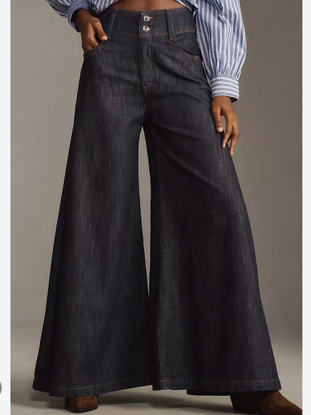 Pilcro Wide-Leg High-Rise Jeans in Black Denim - Picture 2 of 6